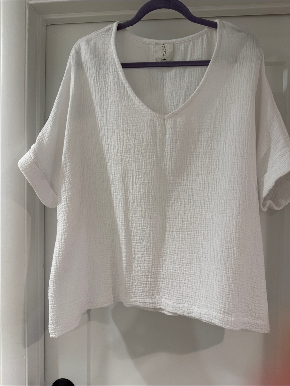 Lightweight White V-Neck Gauze Top by Joie. It is size L but very oversize.